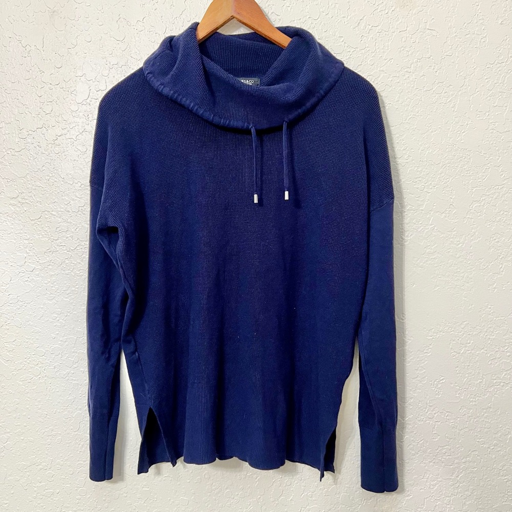 Jones & Co NY Womens Medium Navy‎ Cowl Neck Long Sleeve Knit Sweater